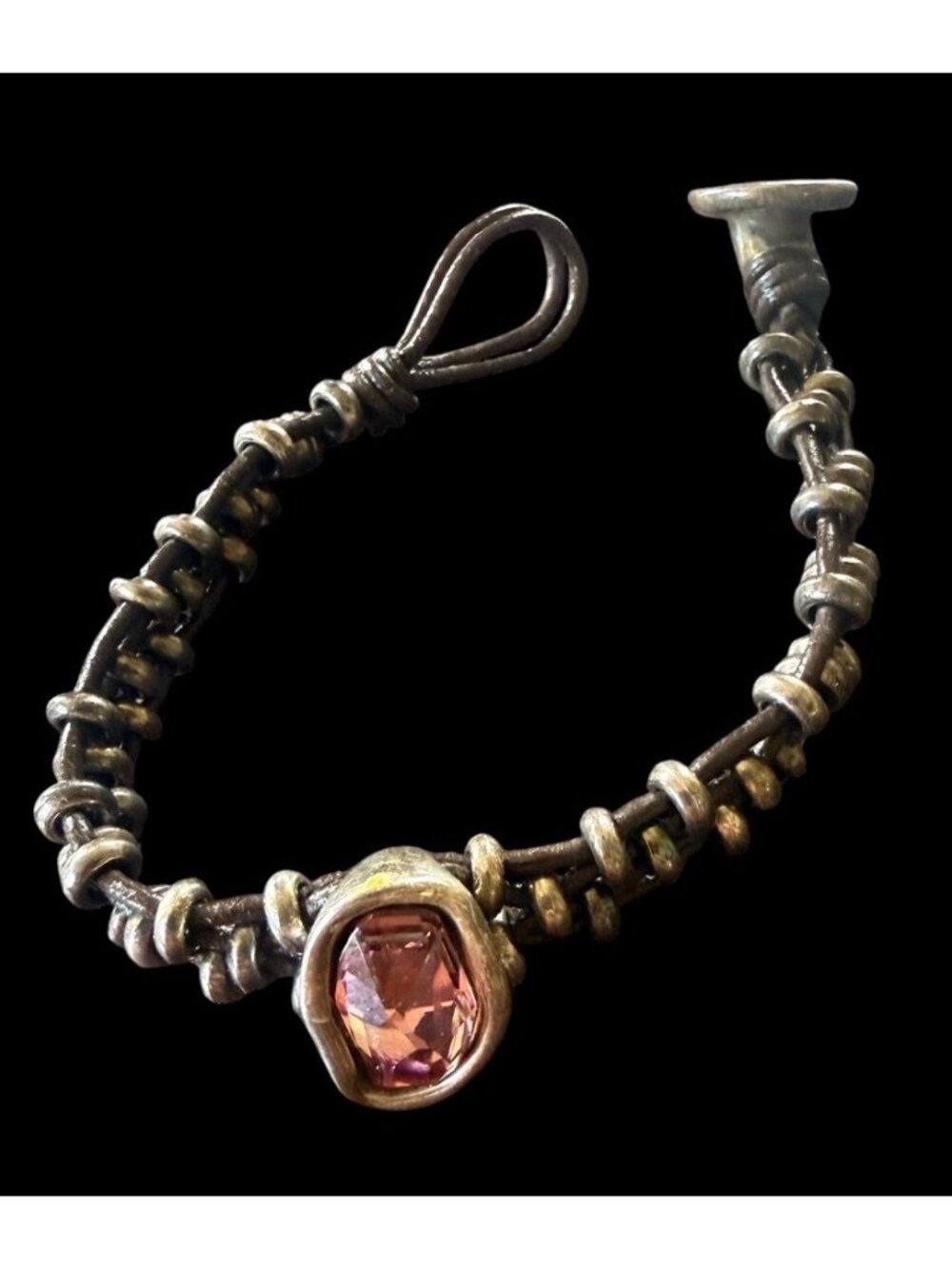 Uno De 50 Bracelet Brown Leather Pink Crystal Beaded 6.5” - Picture 6 of 6